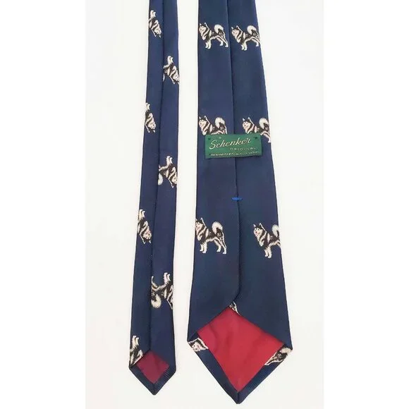 Schenker Vintage Mens Dog Husky Neck Tie Navy